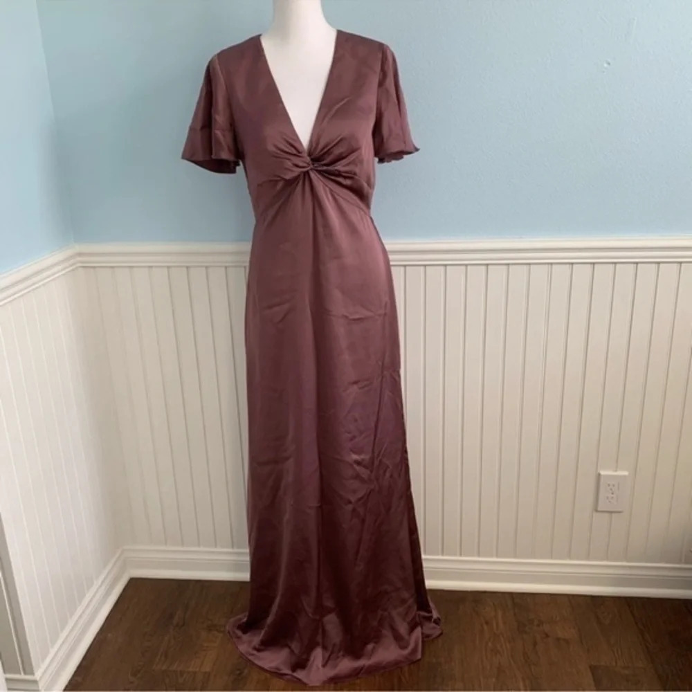 Show Me Your Mumu Rome Twist Gown Dusty Plum Luxe Satin - Picture 4 of 6